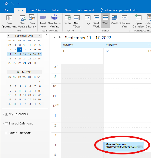 Zoom Meeting in Outlook Calendar 