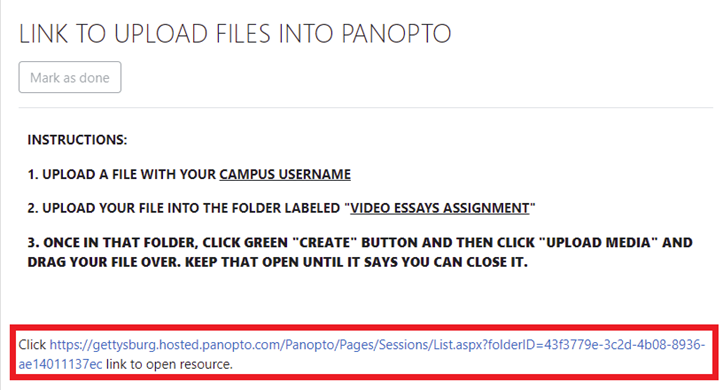 Second Panopto Assignment folder link in Moodle