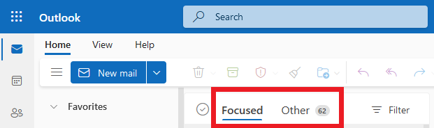 Focused and Other tabs in Outlook
