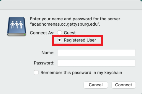 Mac-connect to server-registered user password window