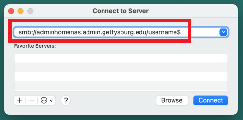 Mac-Connect to Server window with administrative network address