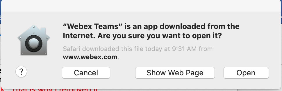 pop up will present itself asking if you want to Open Webex Teams. Select “Open”.