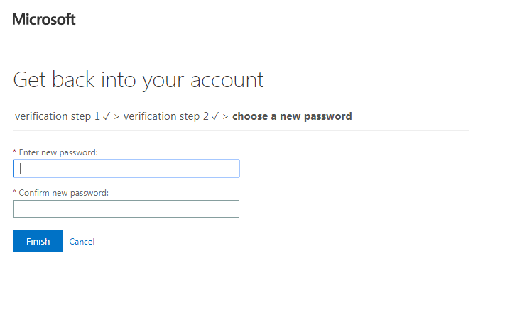 Create a new password page.