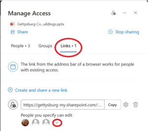 OneDrive - Manage Access - Links tab