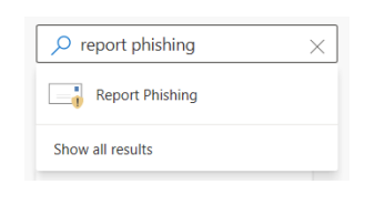 Outlook - report phishing result in the Get Ad-ins Search bar 