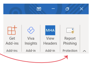 Outlook - Home Toolbar -Report Phishing button highlighted