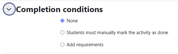 Completion conditions setting for a Moodle assignment