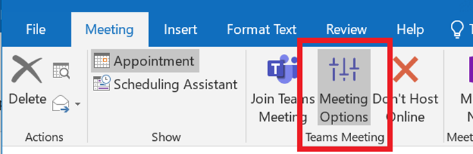 Outlook 2019 - Meeting option button in the ribbon