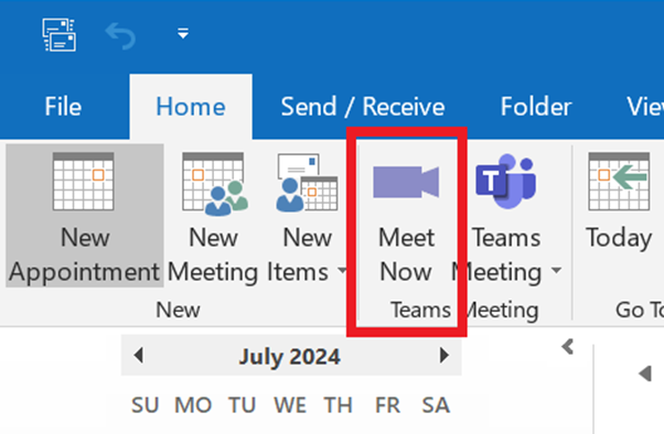 Outlook 2019 - Meet Now button